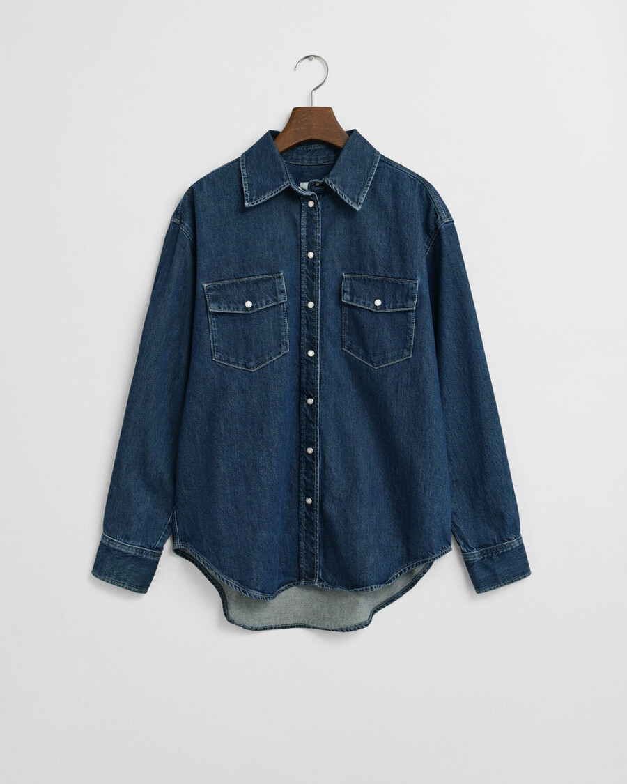 camisa vaquera de corte relajado con bolsillo - azul oscuro desgastado