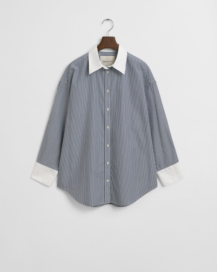 camisa de rayas oversize con cuello en contraste - azul persa