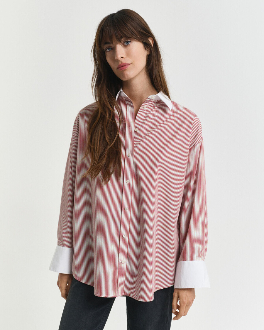 camisa de rayas oversize con cuello en contraste - modern rust