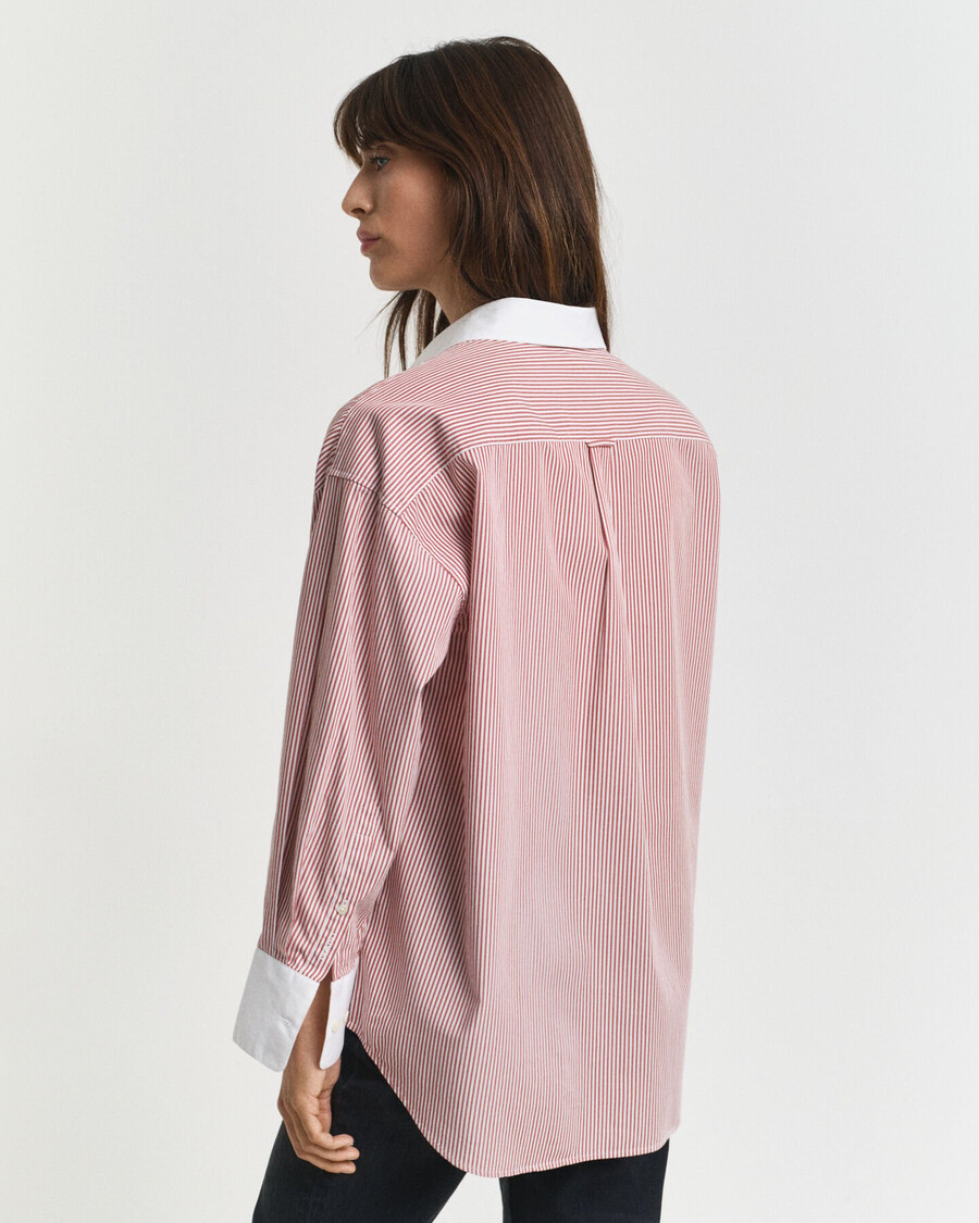 camisa de rayas oversize con cuello en contraste - modern rust