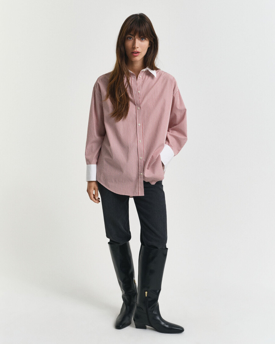 camisa de rayas oversize con cuello en contraste - modern rust