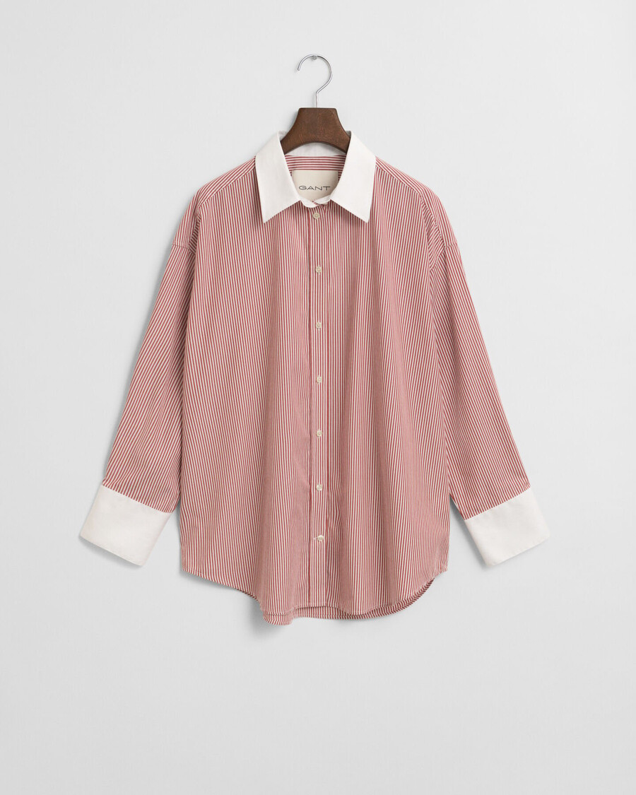camisa de rayas oversize con cuello en contraste - modern rust