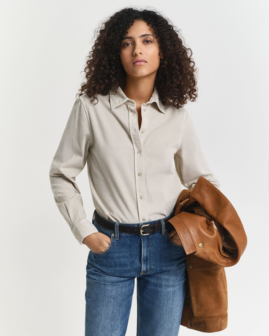 camisa de pana de corte regular - masilla