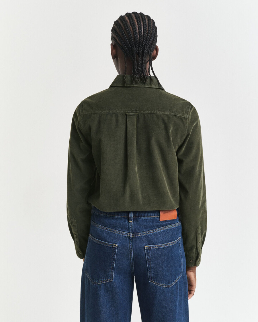 camisa de pana de corte regular - verde musgo oscuro