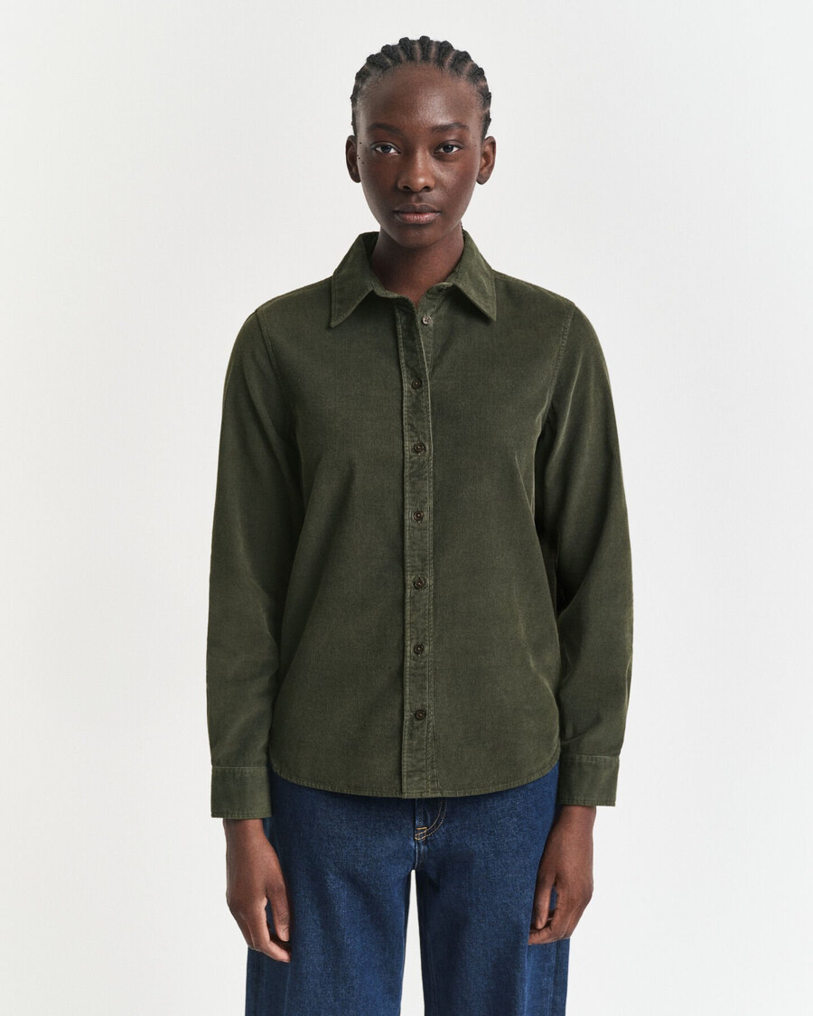 camisa de pana de corte regular - verde musgo oscuro