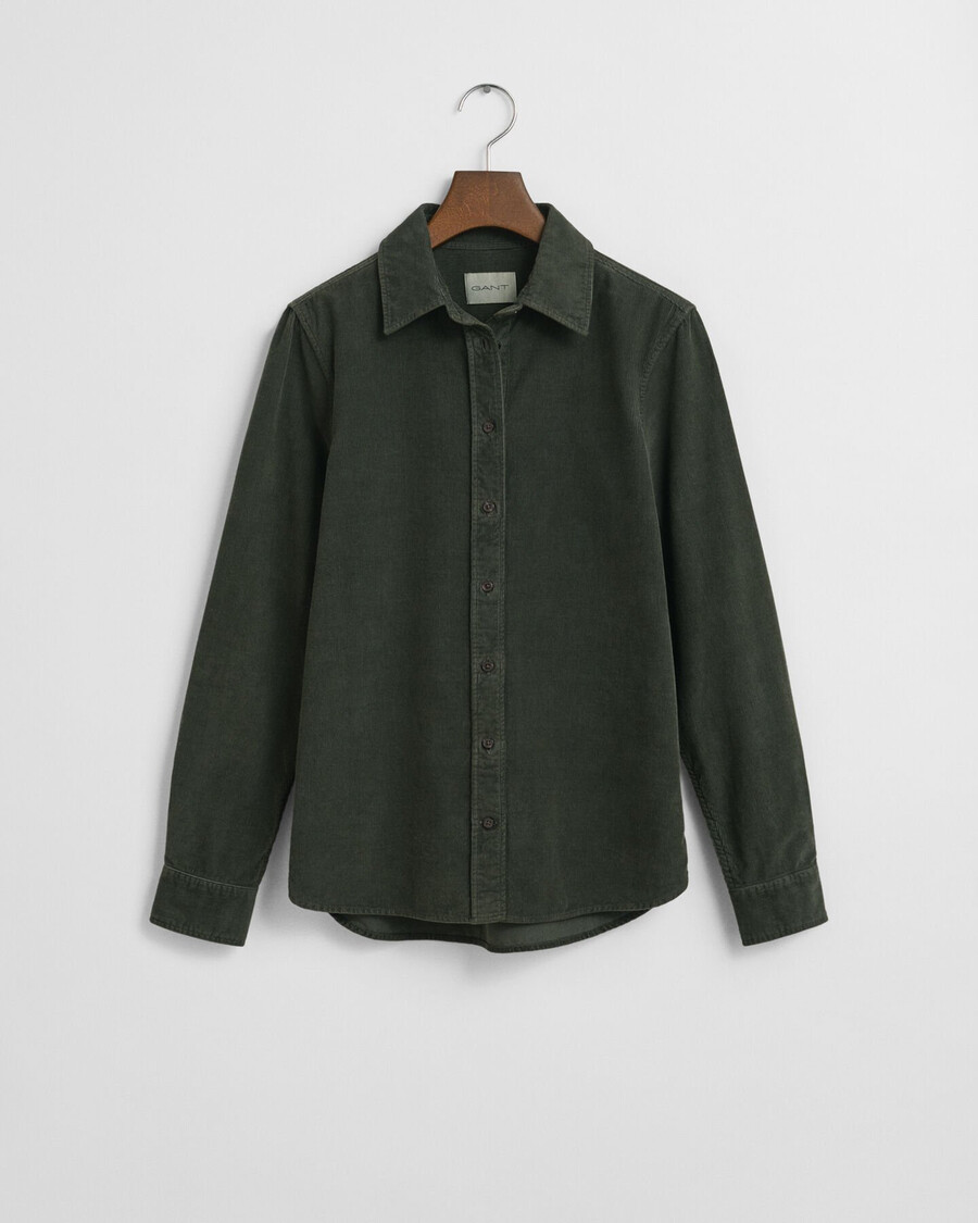 camisa de pana de corte regular - verde musgo oscuro