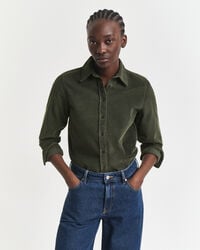 camisa de pana de corte regular - verde musgo oscuro