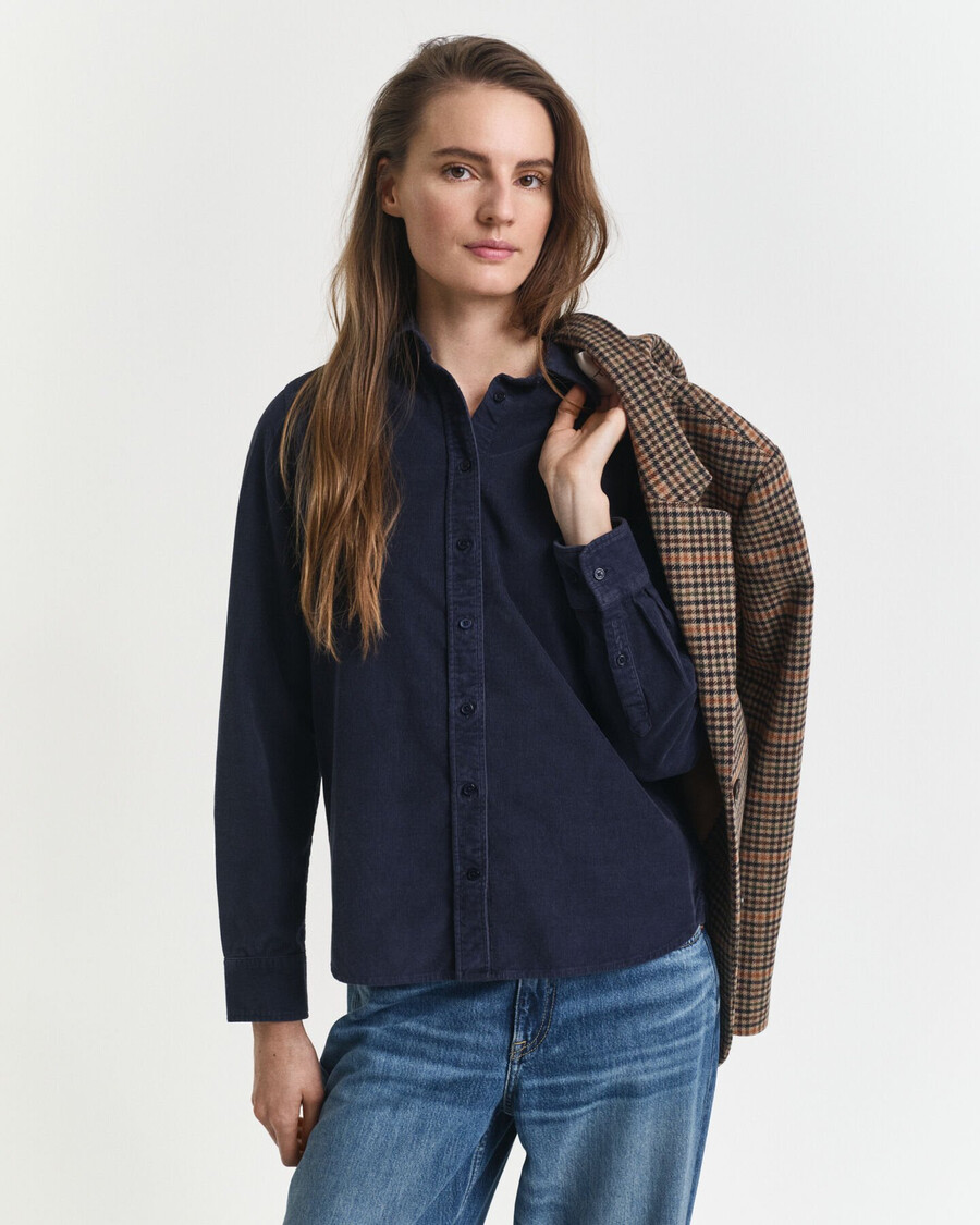 camisa de pana de corte regular - azul noche