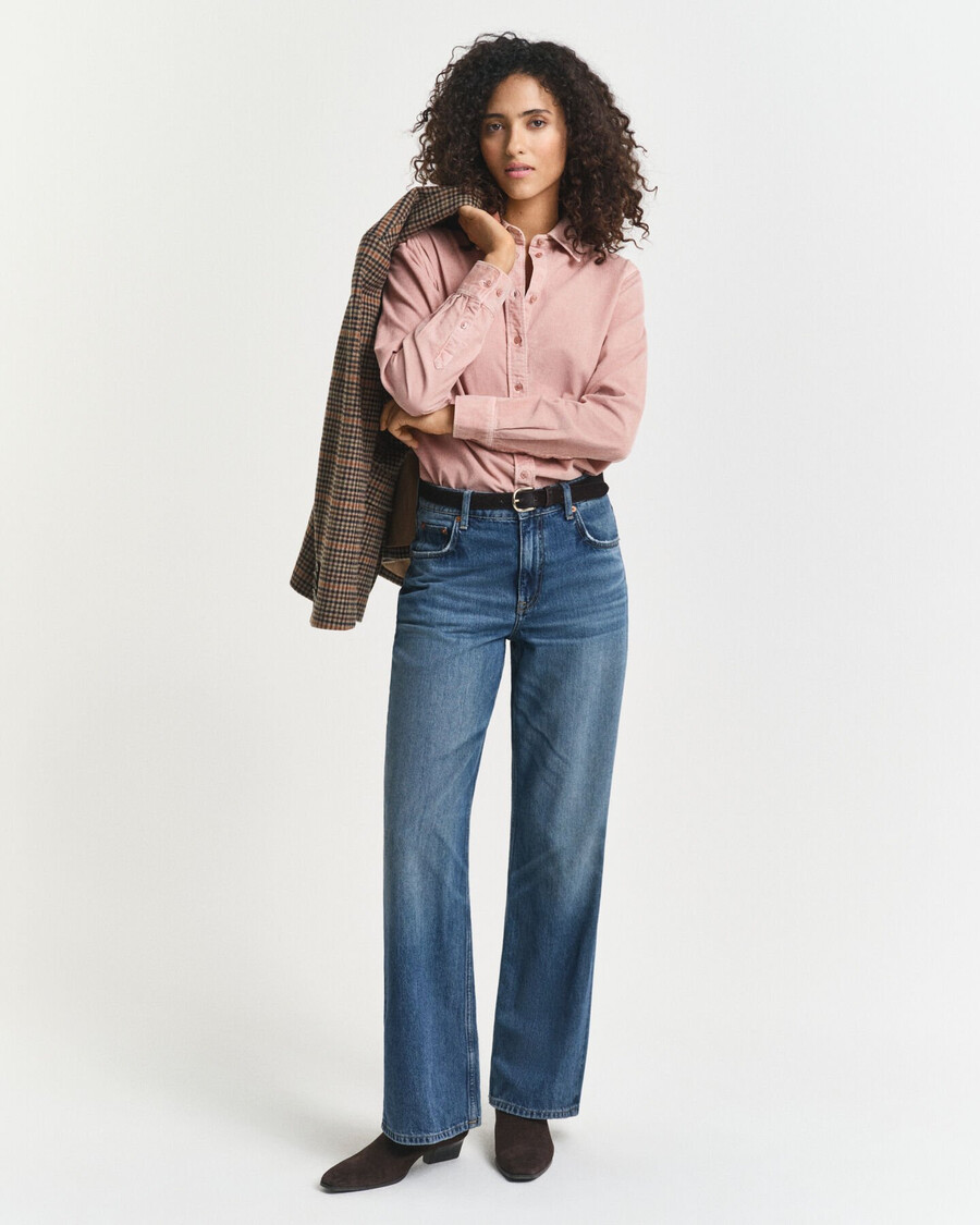 camisa de pana de corte regular - rosa empolvado