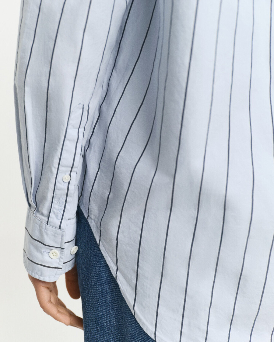 camisa oxford de lujo a rayas de corte relajado - azul claro