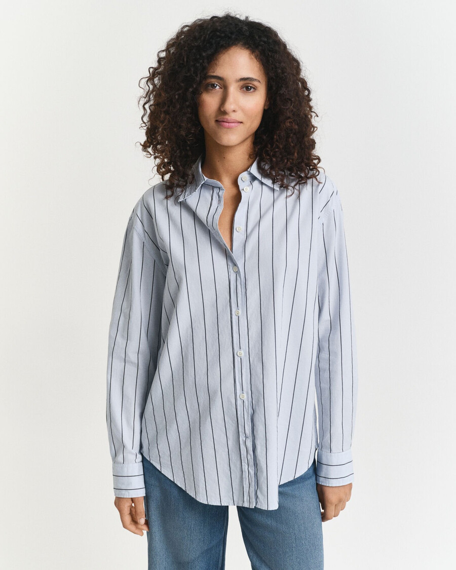 camisa oxford de lujo a rayas de corte relajado - azul claro