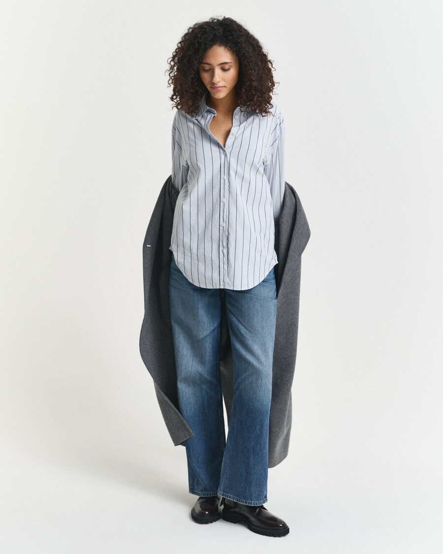 camisa oxford de lujo a rayas de corte relajado - azul claro
