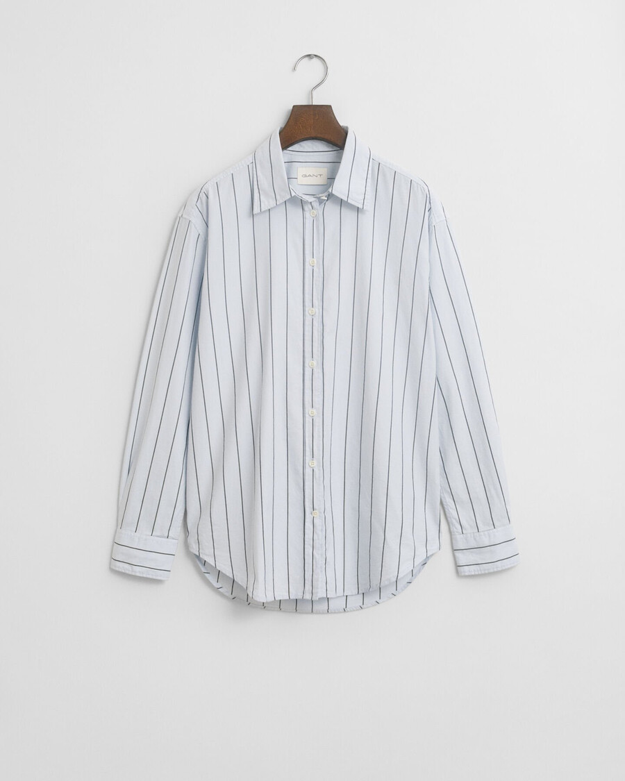 camisa oxford de lujo a rayas de corte relajado - azul claro