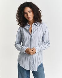camisa oxford de lujo a rayas de corte relajado - azul claro
