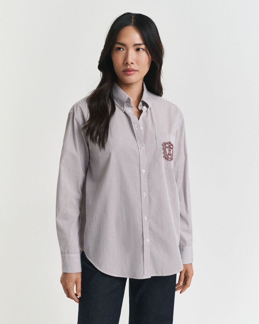 camisa clásica de popelina con estampado de corte relajado - vino ciruela
