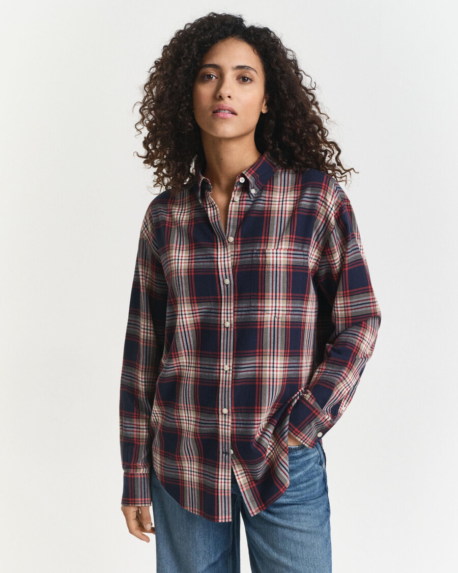 camisa de franela a cuadros de corte relajado - azul noche