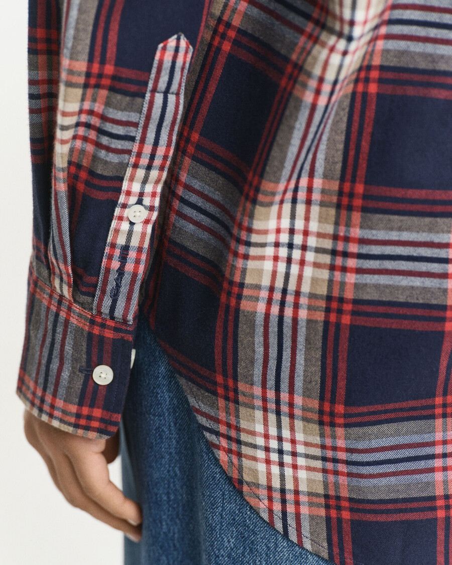 camisa de franela a cuadros de corte relajado - azul noche