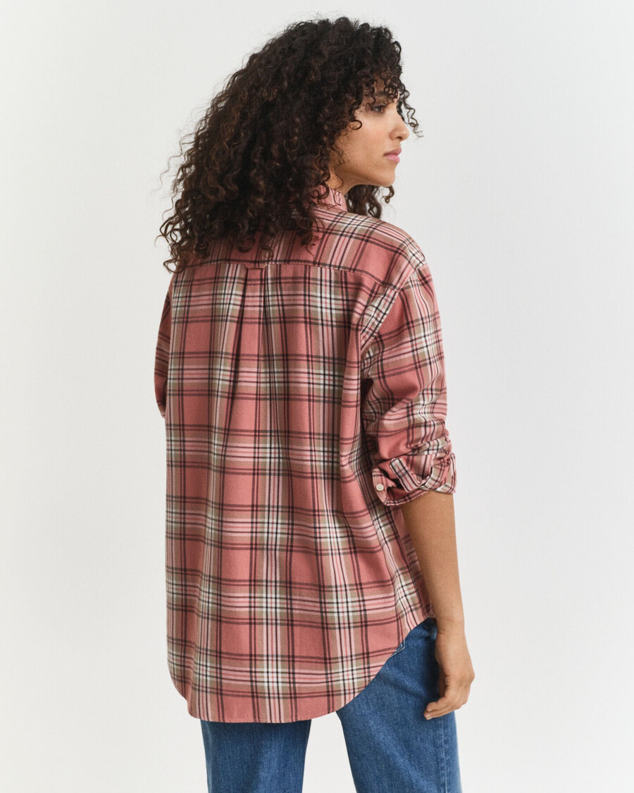 camisa de franela a cuadros de corte relajado - ladrillo descolorido