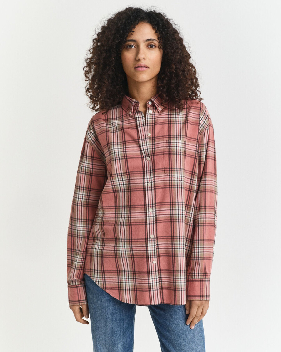 camisa de franela a cuadros de corte relajado - ladrillo descolorido