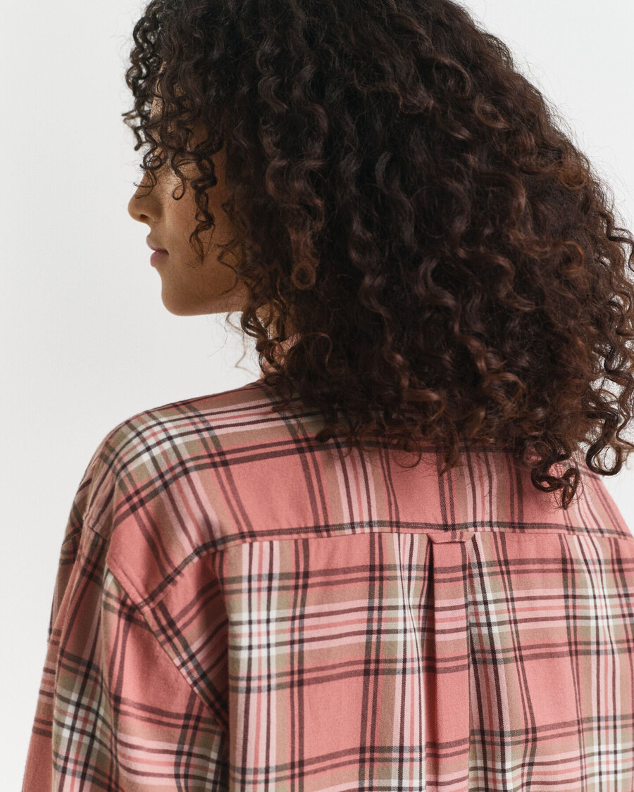 camisa de franela a cuadros de corte relajado - ladrillo descolorido
