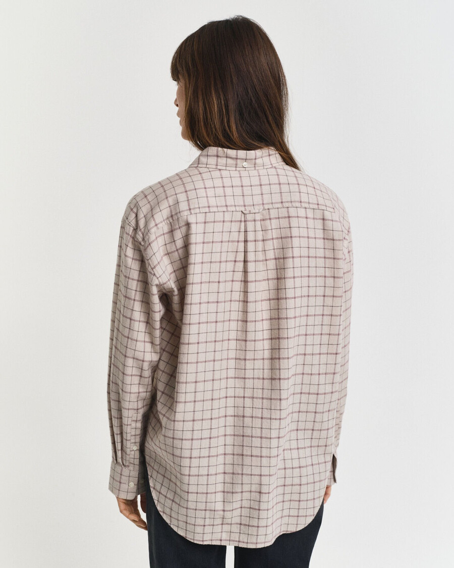 camisa de franela cepillada a cuadros de corte relajado - vino ciruela