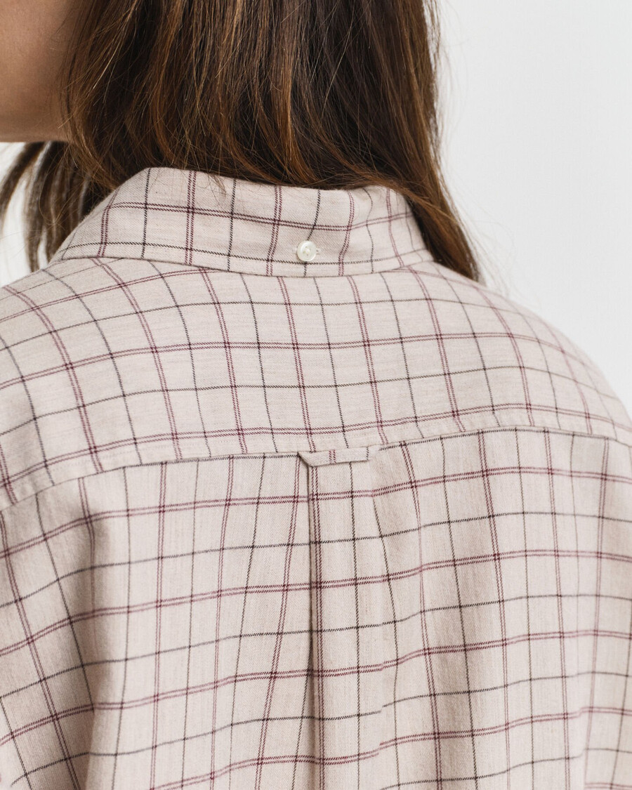 camisa de franela cepillada a cuadros de corte relajado - vino ciruela