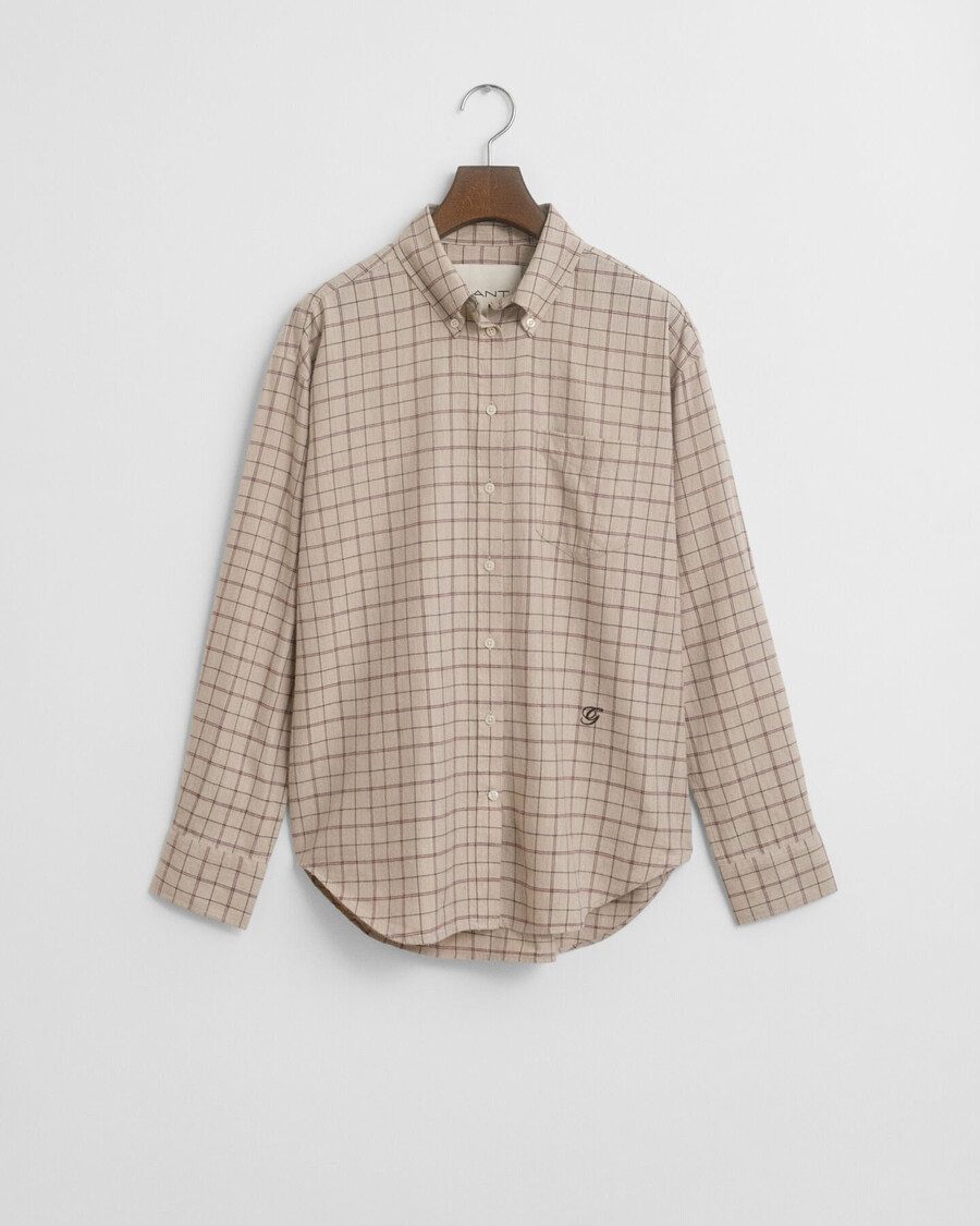camisa de franela cepillada a cuadros de corte relajado - vino ciruela