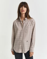 camisa de franela cepillada a cuadros de corte relajado - vino ciruela