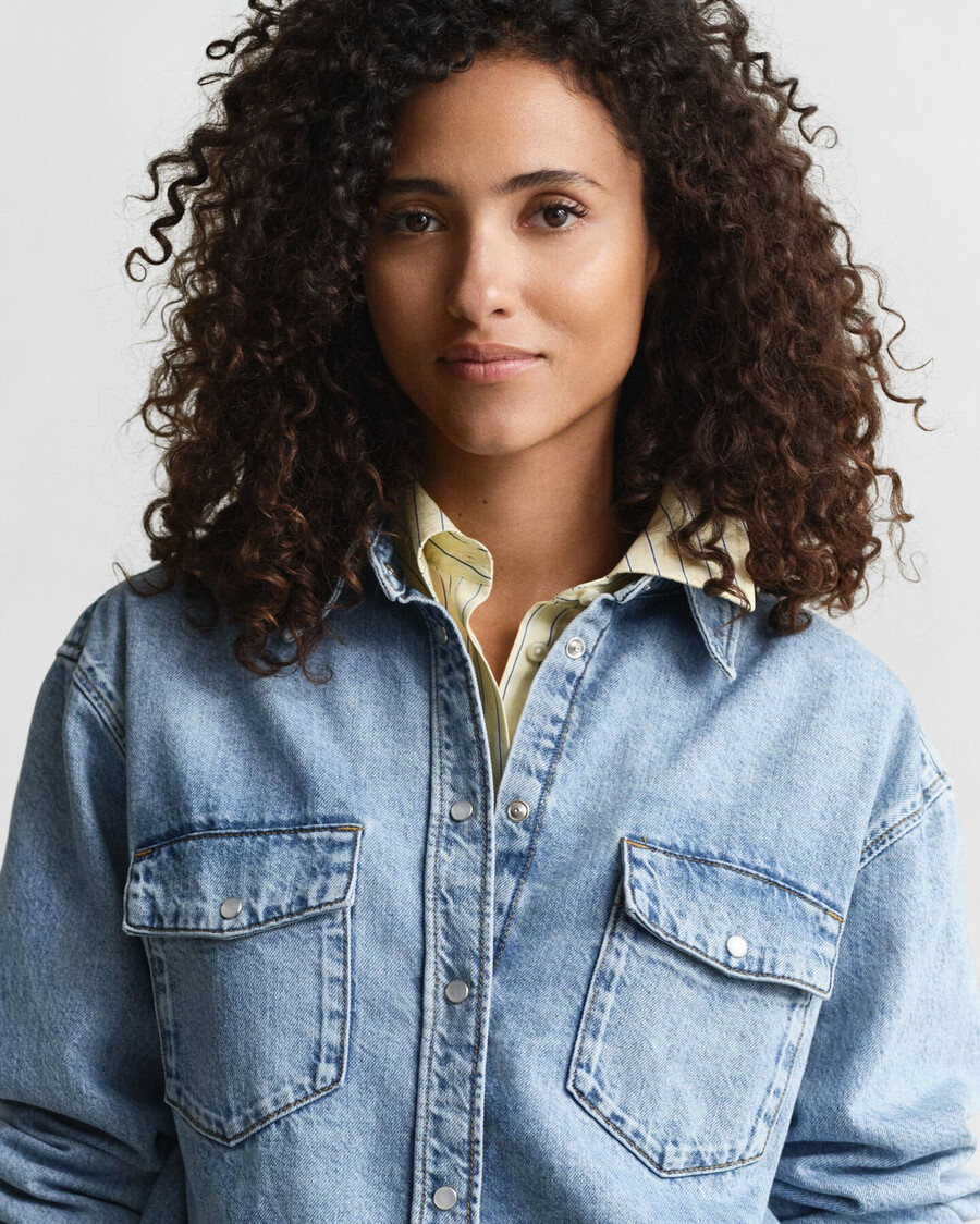 camisa vaquera de corte relajado - azul medio desgastado