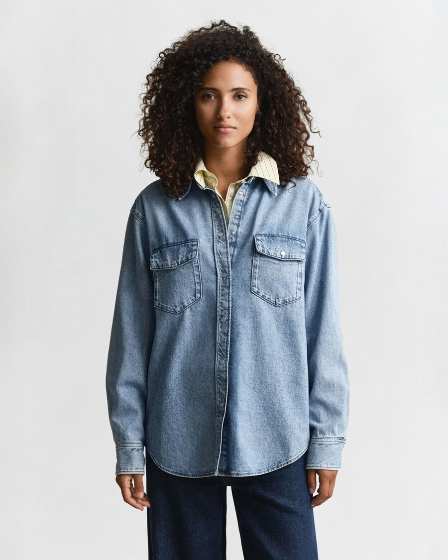camisa vaquera de corte relajado - azul medio desgastado