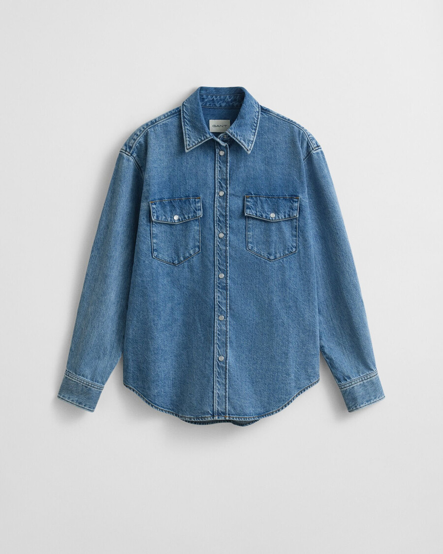camisa vaquera de corte relajado - azul medio desgastado