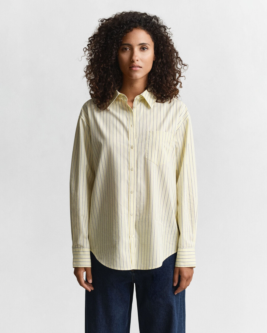 camisa de popelina a rayas de corte relajado - amarillo vainilla