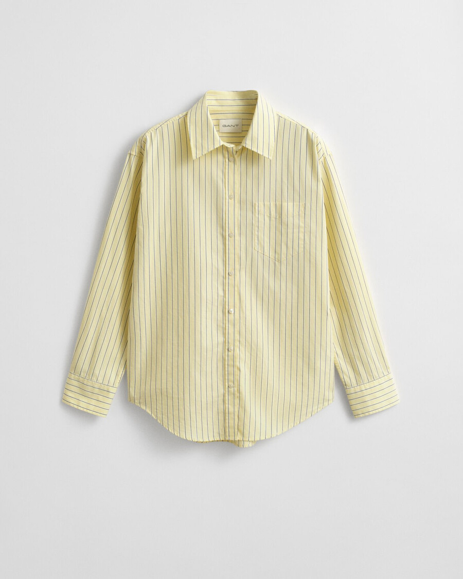 camisa de popelina a rayas de corte relajado - amarillo vainilla