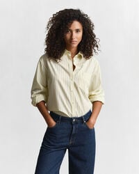 camisa de popelina a rayas de corte relajado - amarillo vainilla