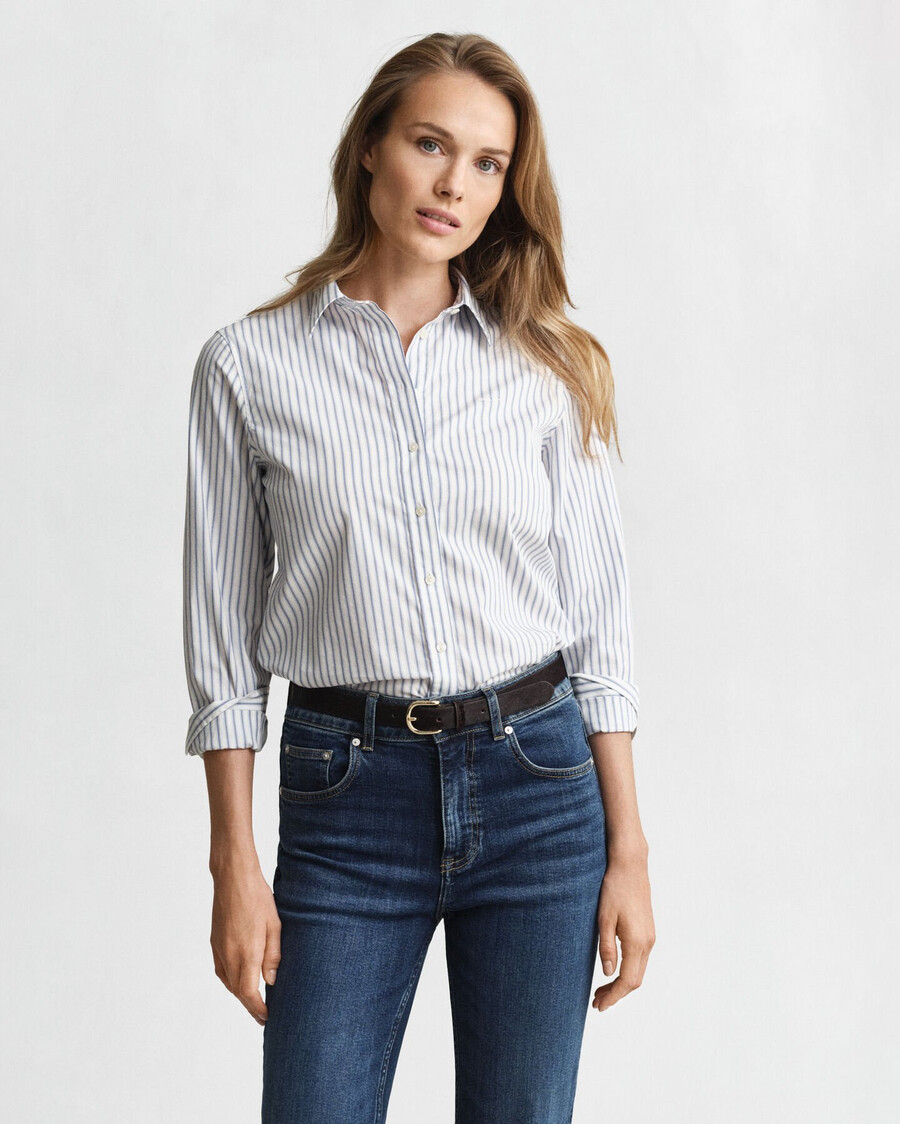 camisa de popelina a rayas de corte regular - cáscara de huevo