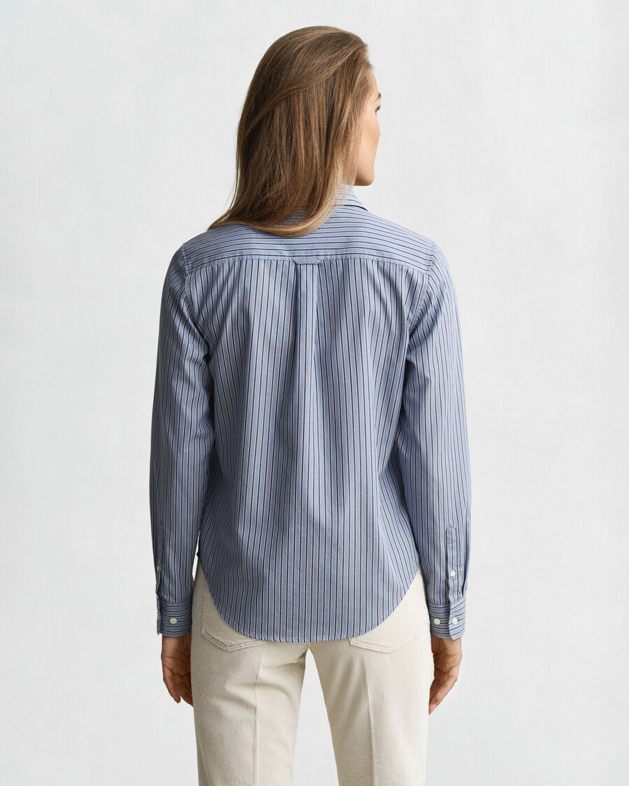camisa de popelina a rayas de corte regular - denim desteñido
