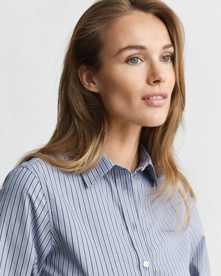 camisa de popelina a rayas de corte regular - denim desteñido