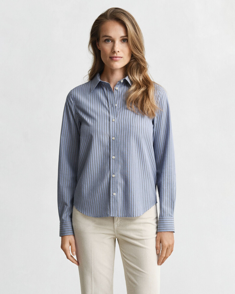 camisa de popelina a rayas de corte regular - denim desteñido