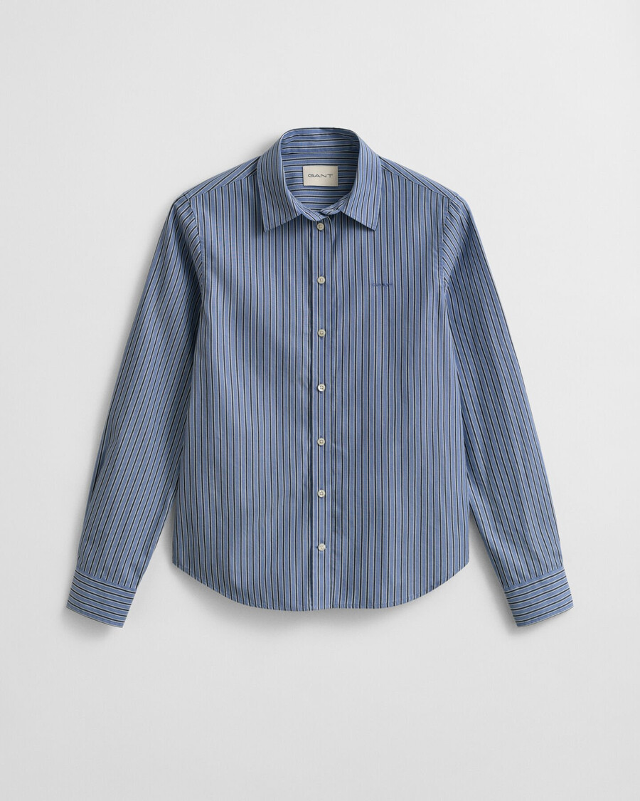 camisa de popelina a rayas de corte regular - denim desteñido