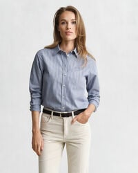 camisa de popelina a rayas de corte regular - denim desteñido