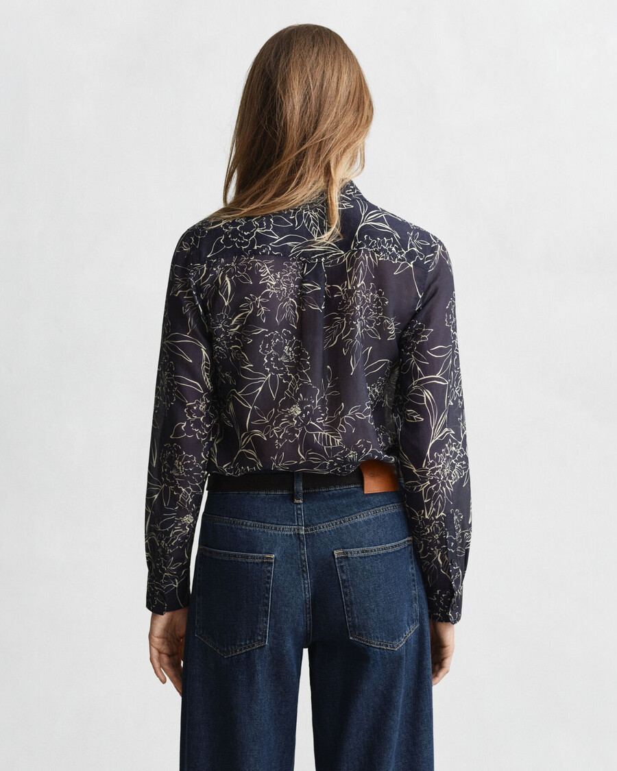 camisa de algodón y seda con estampado floral de corte regular - azul noche