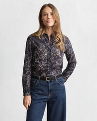 camisa de algodón y seda con estampado floral de corte regular - azul noche