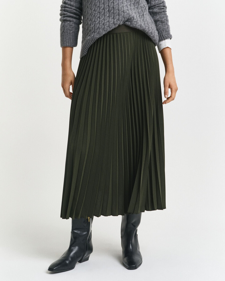 falda plisada midi - verde musgo oscuro