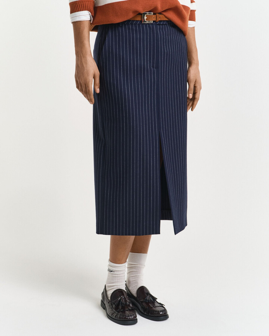 falda midi de raya diplomática - azul noche