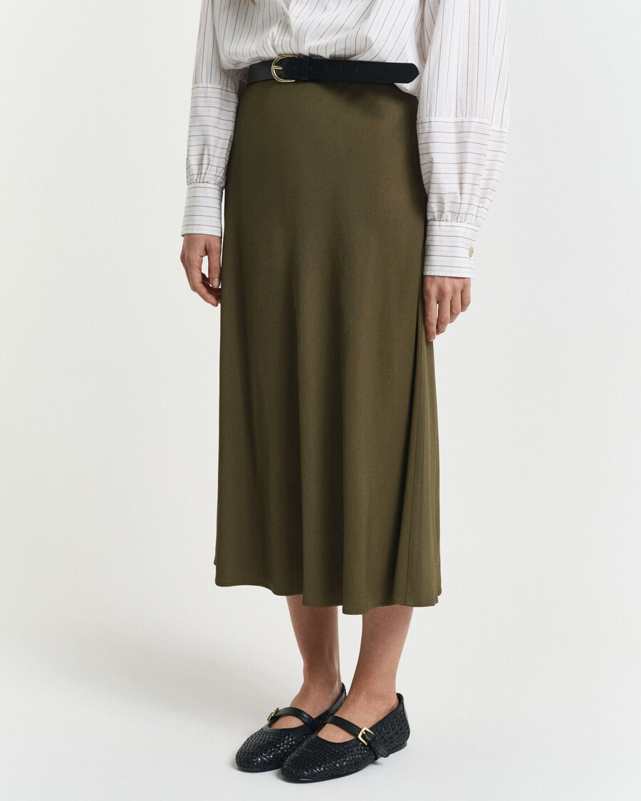 falda midi fluida - verde musgo