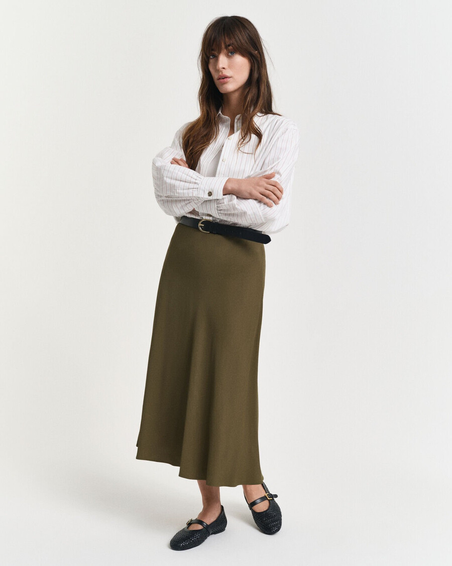 falda midi fluida - verde musgo
