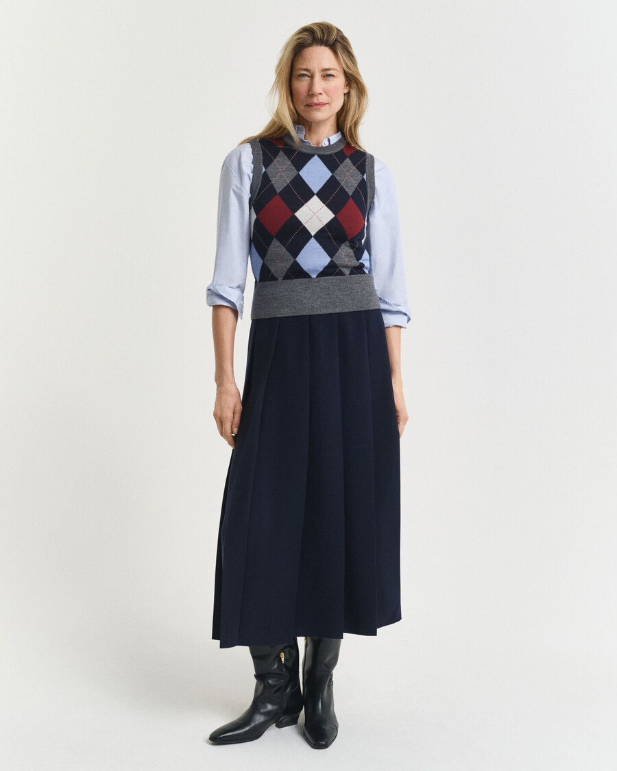 falda midi plisada ancha - azul noche