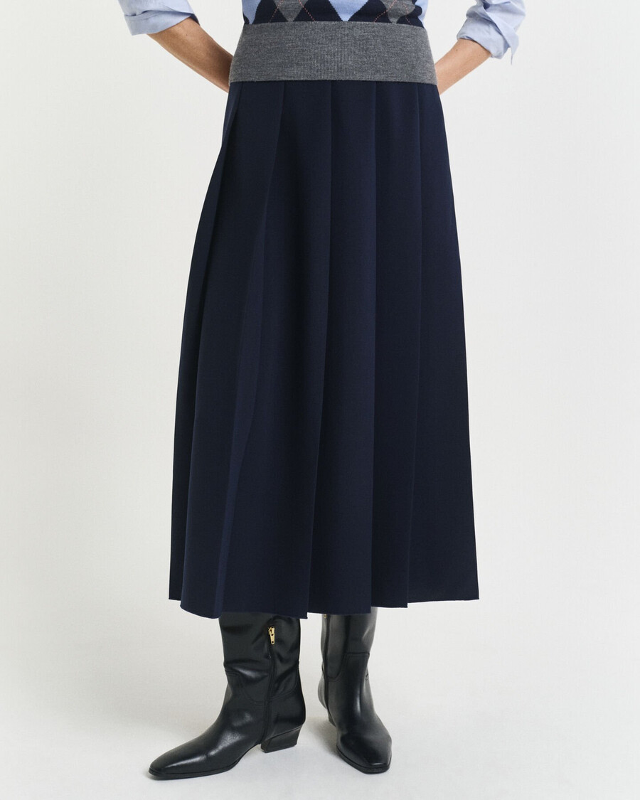 falda midi plisada ancha - azul noche