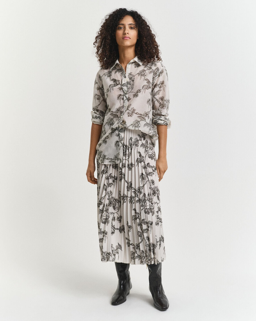 falda midi plisada con estampado de Árboles - verde musgo oscuro