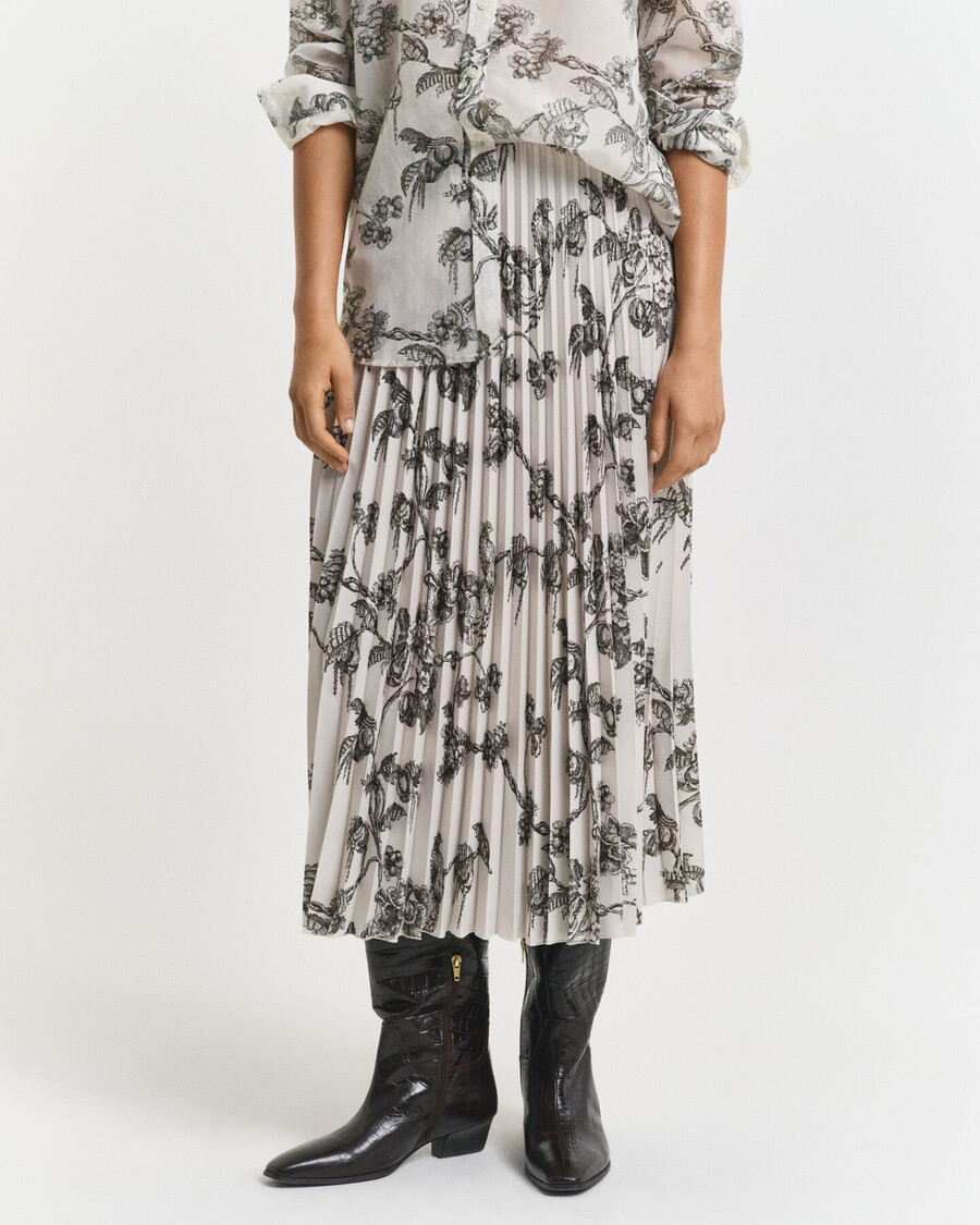 falda midi plisada con estampado de Árboles - verde musgo oscuro
